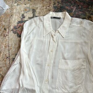Zara crop silk button up shirt